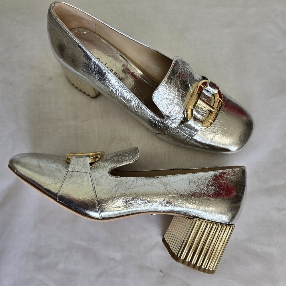 Silver Block Heel Loafers - Picture 6 of 13